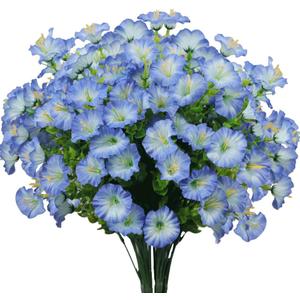 6 Bundles Artificial Morning Glory,Fake Artificial Greenery UV Resistant No Fade Faux Plastic Flower for Wedding Bridal Bouquet Indoor Outdoor Home Garden Kitchen Office Table Vase(Blue)