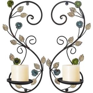 Wall Sconces Candle Holder Set of 2, Antique Multi-Color Leaf Branch Wall Mount Hanging Metal Wall Candle Holder Candle Sconce for Living Room Dining Room