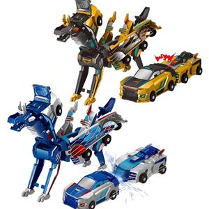 Pack 2 Dinosaur Transforming Car Toy, Magnetic Cars Transform into Dinosaurs, Fun - Collision Transformation Car Toys for Boys & Girls, Party Favors Gift for Birthday, Christmas