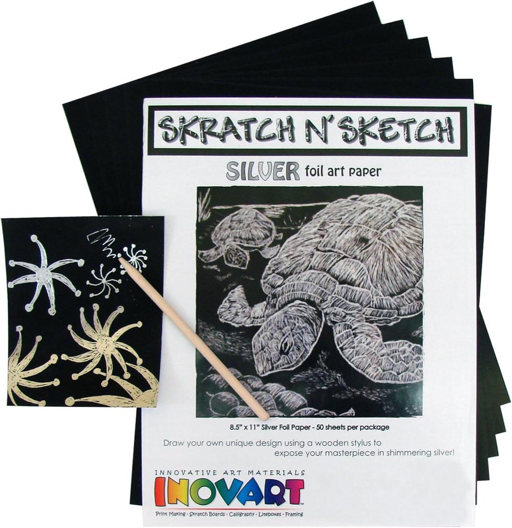 INOVART Scratch Paper, Silver Foil, 8-1/2" x 11", 50 Sheets