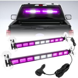 [Upgraded] Switchable 4 Colors Emergency Strobe Traffic Advisor Light Bar 162LED Windshield 2 in 1 Visor Safety Warning Hazard Flashing Lights for Funeral Escort Truck Vehicle (Purple/White)