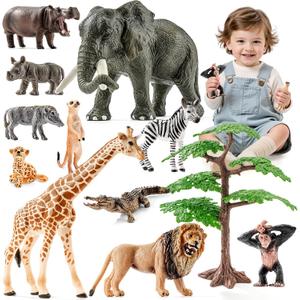 12PCS Realistic Safari Animals Figures Learning Toys Set, Large African Animal Toys, Wild Zoo Animal Toys, Educational Playset Toys for Boys Girls, Birthday Gift for Toddlers Kids