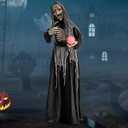 6ft Halloween Animatronics Standing Witch with Light Up Eyes and Magical Ball - Color: Black - Size: 6 ft