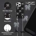 Crossbody Case for iPhone 15 Pro - Black with Stylish Silver Detachable Chain - Silver Bows