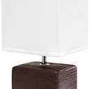 Simple Designs Petite Faux LT2072-BWN Stone Table Lamp with Fabric Shade, Brown with White Shade