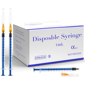 100Pack 1ml Disposable Luer Lock Lab Syringes with 25G 1Inch Needle,Individually Packed