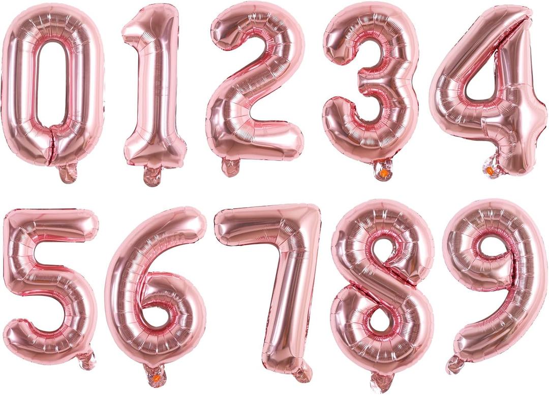 TONIFUL Balloons 16 Inch Rose Gold 0-9 Number Mylar Foil Balloons 10 Pcs Custom digitalal Balloons for 2026 New Year Eve Birthday Party Engagement Graduations Anniversary Baby Shower