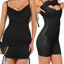 Popilush Women's Shapewear Mini Dress, Tummy Control, Adjustable Drawstring, Ruched Bodycon Dress, S