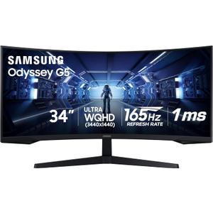 Samsung 34' Odyssey G5 Ultra-Wide Gaming Monitor with 1000R Curved Screen, 165Hz, 1ms, FreeSync Premium, Large Display, Eye Comfort, Multiple Ports, WQHD, LC34G55TWWNXZA, Black