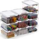 Citylife 1.32 QT 10 Pack Small Storage Bins Plastic Storage Container Stackable Box with Lids for Organizing, Clear Grey