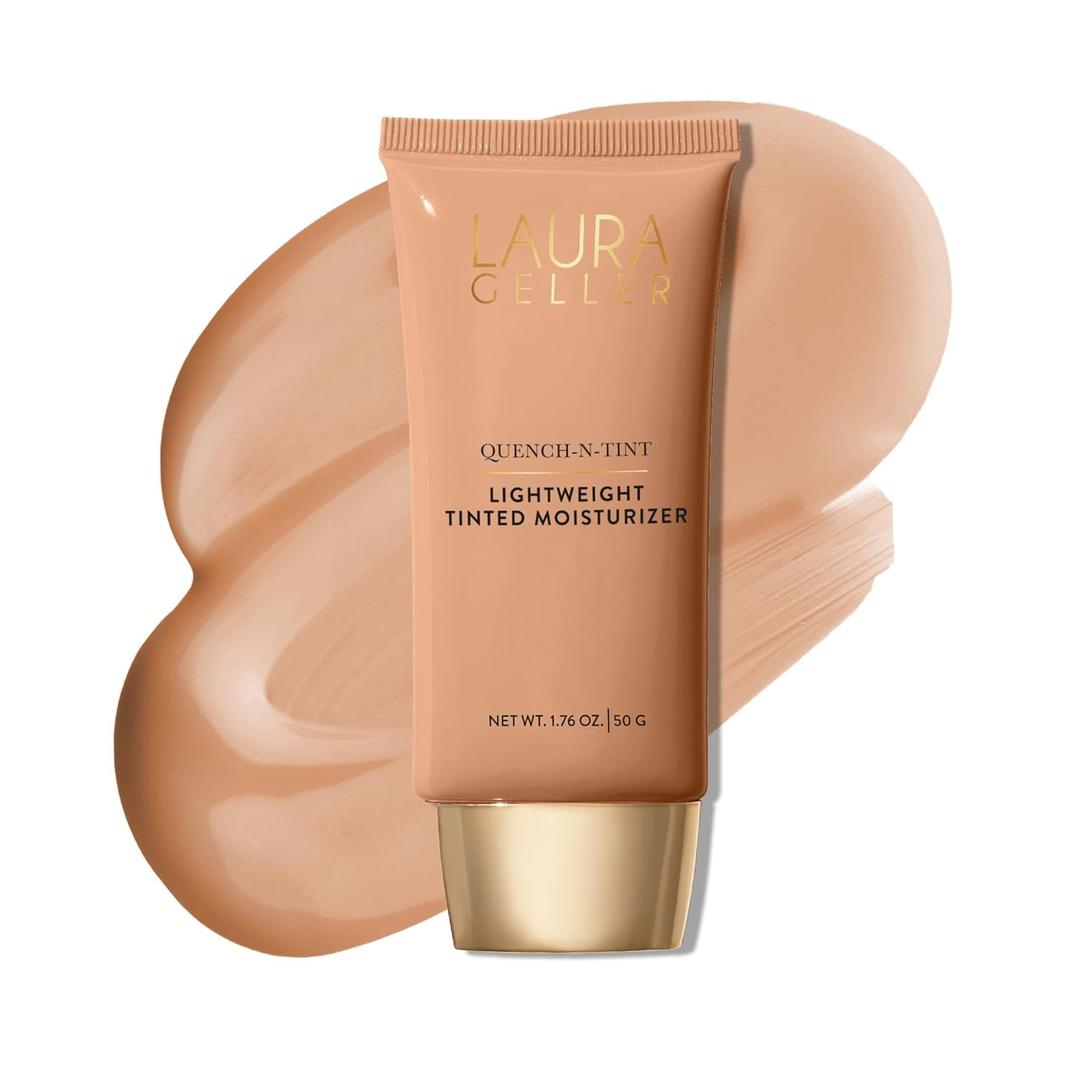 LAURA GELLER NEW YORK Quench-n-Tint Hydrating Foundation - Medium - Sheer to Light Buildable Coverage - Natural Glow Finish - Lightweight Formula with Hyaluronic Acid (1.76 Fl Oz (Pack of 1))