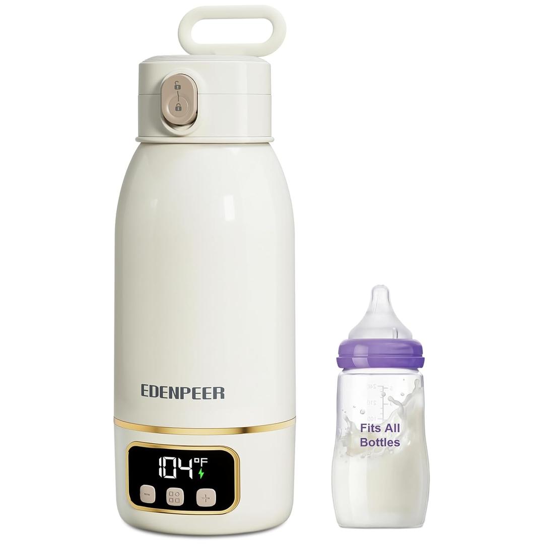 Portable Bottle Warmer for Travel, Fast Baby Bottle Warmer Portable with Precise Temperature Control, 17 OZ Milk Warmer, Leak-Proof Cordless Breastmilk Warmer, Fits Most Baby Bottles for On the Go (White)