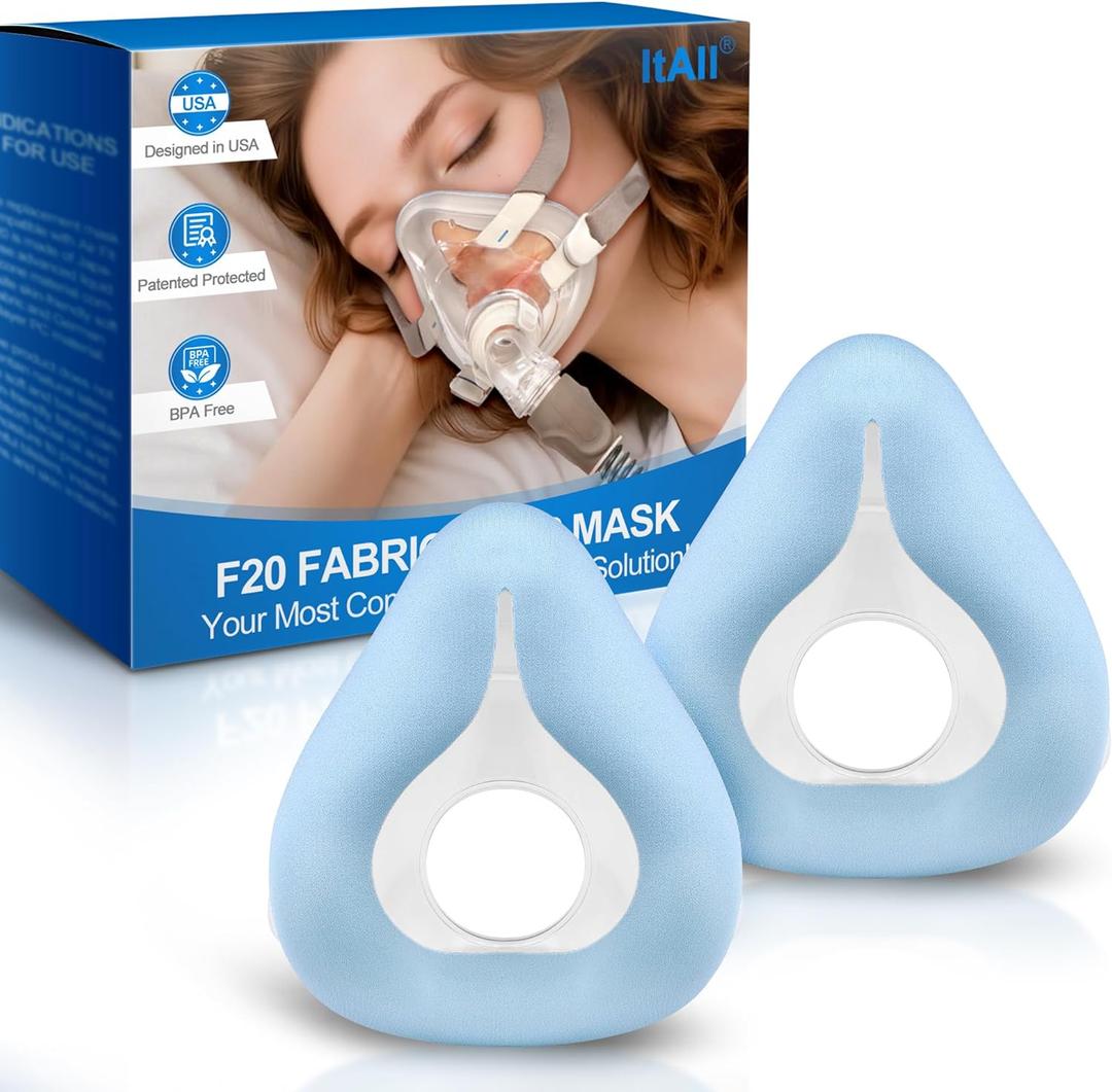 2PCs Replacement F20-Style Fabric Mask (Medium) - No Silicone Contact, CPAP Full Face Cushion Wrapped by Cooling Fabric for Airfit F20 & Airtouch F20, No Stuffiness Even in Hot Weather (Blue-M)
