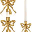 Mumufy 2 Pcs Gold Bow Taper Candle Holder Vintage Metal Candle Stick Holders Antique Brass Decorative Candlestick for Wedding Christmas Home Table Decor, 4.5" W x 4.3" H