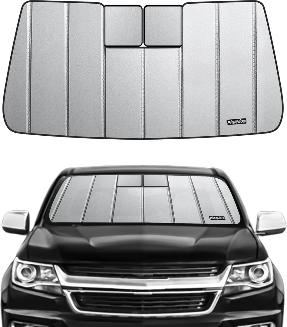 Pigenius Upgraded Windshield Sun Shade for Chevy Colorado/GMC Canyon 2015-2022,Front Window Sunshade,6 Layers Sun Shield,Block UV Rays Dashboard Shield,Insulation Sun Shade Accordion Fold