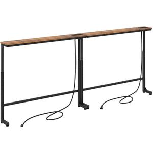 Kitstorack 2-Pack Narrow Console Table with Adjustable Height (25"-33") & Power Outlets, Rustic Brown Sofa Table for Behind Couch or Wall, 79" Long with 6.5ft Cord (5.99"Deep)