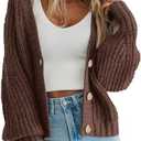 PRETTYGARDEN Women's Chunky Knit Open Front Sweater Long Sleeve Button Loose Short Cardigan Outerwear Coats, XS