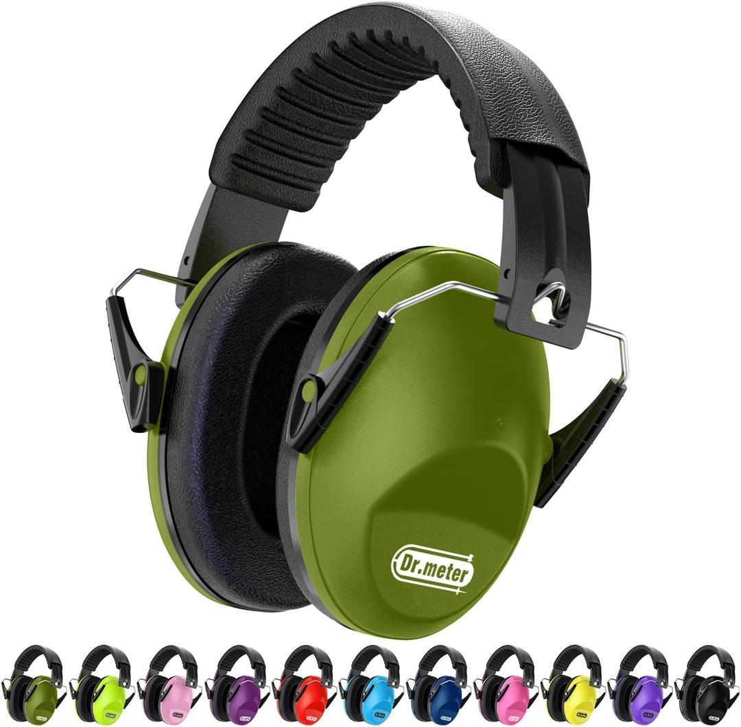 Noise Cancelling Ear Muffs: SNR27.4 Noise Cancelling Headphones for Autism with Adjustable Headband - Hearing Protection Ear Muffs for Kids Autism Sensory Monster Truck Demo Derby Mowing (Army Green)