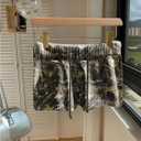Camo Shorts Women Knit Drawstring Waist Skinny Y2k Booty Mini Shorts Micro Bottoms Streetwear (M)