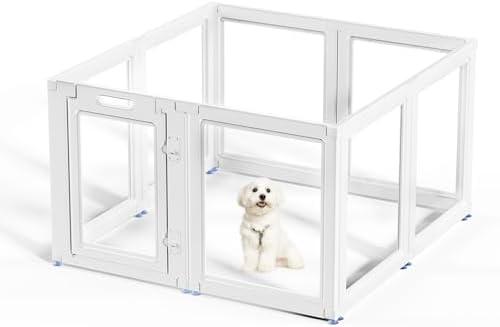 Clear Acrylic Dog Playpen Transparent Dog Playpen Indoor, Easy Assemble Clear Pet Pen for Puppy Bunny Cat Pig, Sturdy & Easy Cleaning Plastic Dog Puppy Fence (23.6" H, 8PCS)