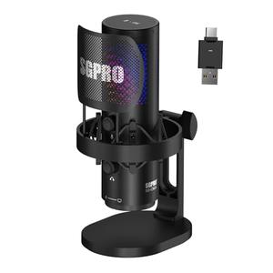 SGPRO Wireless USB Microphone for Streaming, Podcast, SG-CM25 Gaming Condenser Mic with RGB, Noise Cancellation, Tap to Mute, 24-bit/48kHz Recording, Includes Shock Mount & Pop Filter (PC/Mac/Mobile)