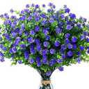 SITUMEIZI 8 Bundles Purple Artificial Flowers Outdoor Fake Flower Plastic UV Resistant Shrubs Greenery Plants Hanging Decorations Garden Porch Window Box Farmhouse Outside Summer Indoor Decor