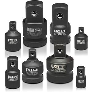 NEIKO 30223A 8 PC Impact Socket Adapter Set, Standard SAE Size, Cr-V Steel, Impact Driver & Wrench Conversion Kit, Locking Impact Socket Adapters & Reducer Set, Ball Detent, 1/4, 3/8, 1/2", 3/4, 1