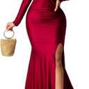 Womens Off Shoulder Sexy V Neck High Split Long Maxi Dress, Formal Cocktail Party Evening Gown Mermaid Dress, Medium