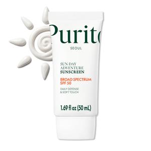 PURITO Sun Day Adventure Korean Sunscreen Smoothest and Lightest Texture Broad Spectrum SPF 50 UVA & UVB Protection No White Cast Oil Free For All Skin Types Vegan Daily Skin Care 50ml, 1.69 fl.oz