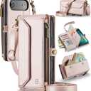 Wallet Case Compatible with iPhone Air 6.5" RFID Blocking 10-Card Holder Soft PU Leather Magnetic Snap Shoulder Strap Zipper Pocket Phone Case Fit for iPhone 17 Air for Women - Rose Gold