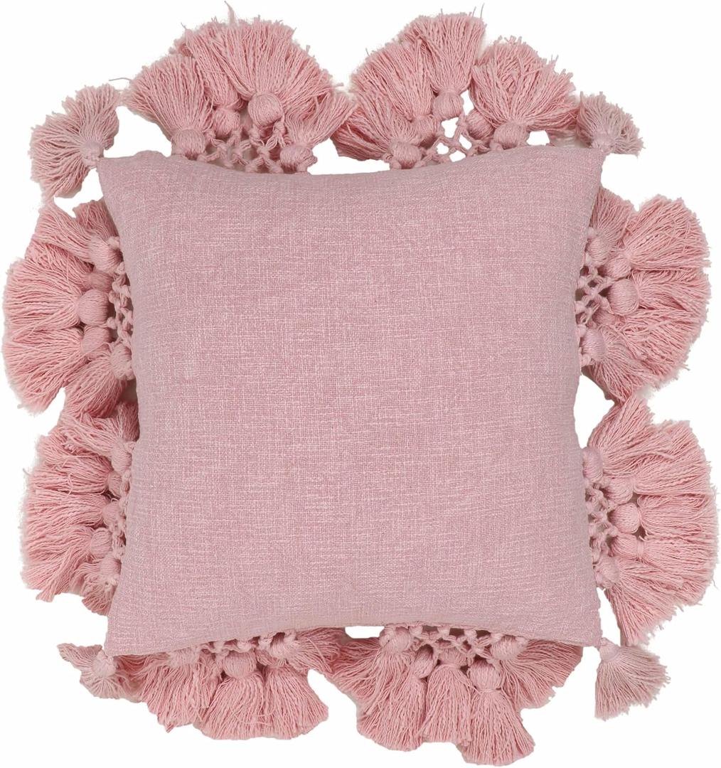 Tov Furniture Stone Washed Blush Pink Cotton Tasseled Pillow