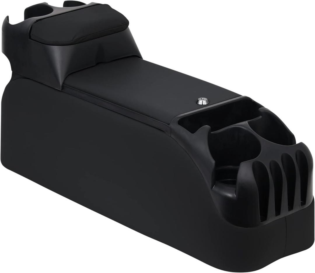 Elite Center Console for Minivans, SUVs, Vehicle Organizer, Upholstered Vinyl, Large Storage, Extra Cup Holders, Made in USA (Black)