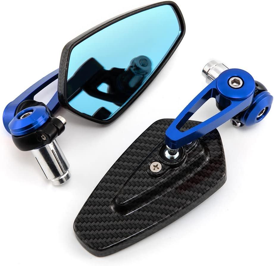 Motorcycle End Bar Mirror 7/8'' 22mm Universal Foldable Motorbike Side Mirror (Black Blue)