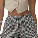 Casual Shorts for Women Gingham Boxer Shorts for 2026 Summer Beach Bottoms Black (Black, S)