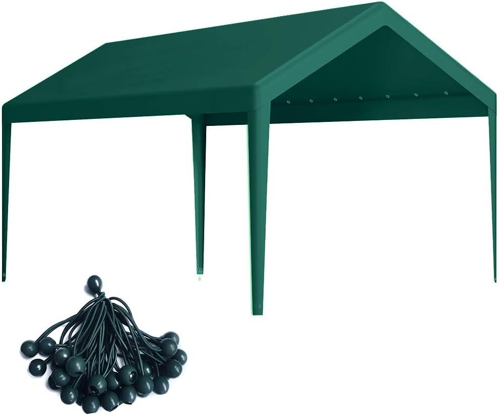 Carport Replacement Canopy, Replacement Top Cover for 10' x 20' Carport Frame, 180G PE Fabric Waterproof & UV Protected Tarp with Ball Bungees, Green (Only Top Cover, Frame is not Included)