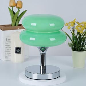 Green Glass Bedside Lamps, Not Dimmable Egg Tart Lamp for Nightstand, Retro Mushroom Lamp, Aesthetic Desk Lamp for Room Decor, Green