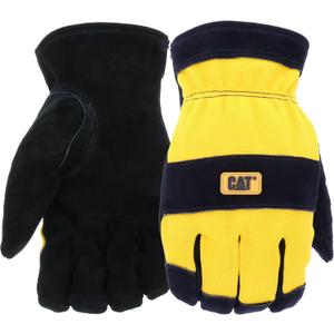 Cat Men's Split Leather Thermal Lined Winter Work Gloves, Cold weather Protection, Abrasion Resistant, Knuckle Backing, Yellow/Black, Large (CAT01222L)