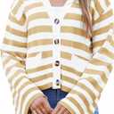 Saodimallsu Womens Striped Cardigan Sweaters Cropped Fall Button Open Front Long Sleeve Knit Sweater Coat with Pockets (Beige)