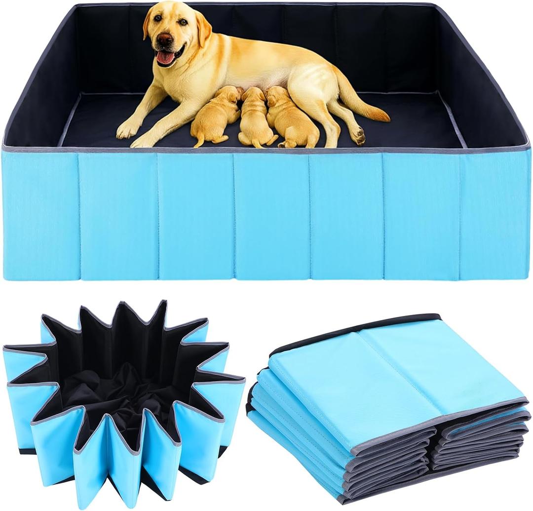 Whelping Box for Dogs 43x43x12 Inch Foldable Portable Large Dog Fence Multi-Functional Puppy Playpen Durable Whelping Supplies for Large Breed Dogs Enclosure for Birthing Activity