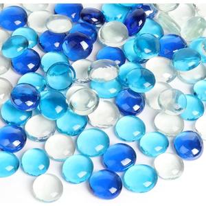 FUTUREPLUSX 5 Lb Flat Glass Marbles, 500PCS Blue Mixed Color Flat Gems Decorative Glass Stones Vase Filler Beads Table Scatter Decor