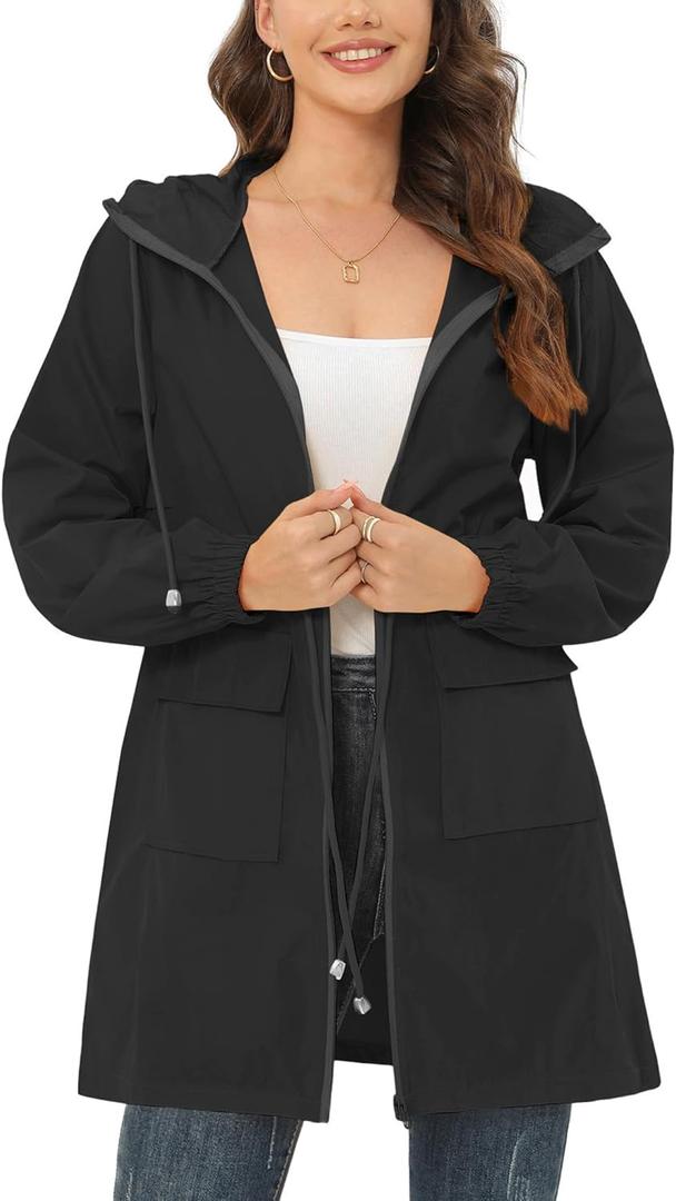 ETOSELL Women's Waterproof Rain Jacket with Hood Lightweight Packable Long Raincoat Windbreaker for Outdoor Activities, M