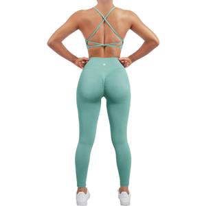 SUUKSESS Women Seamless Workout Sets Strappy Sports Bra High Waist Booty Leggings Outfits (2-4, #2 Light Green)