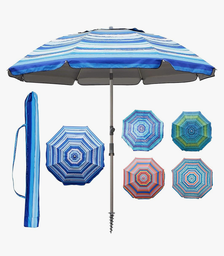 Blissun 7.2' Beach Umbrella with Sand Anchor, Outdoor Portable Beach Umbrella for Sand with Tilt Pole, Carry Bag, Air Vent