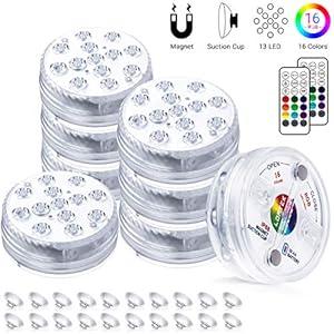 LOFTEK 8 Packs Submersible LED Lights with Remote RF, Magnet, Suction Cup, 13 LED Extra Large Pond Light, Deep Pool Underwater Waterproof Lights Remote Range 164FT, Battery Operated Decoration Lights