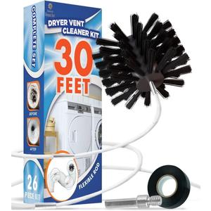 30-Feet Dryer Vent Cleaner Kit - Innovative Lint Remover Reusable Strong Nylon| Flexible Lint Brush with Drill Attachment for Faster Cleaning 30 Feet Long
