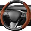 for 2017-2025 Tesla Model Y/Juniper Steering Wheel Cover Decorative,Fit Model 3/Highland Suede Steering Wheel Cover Protection Interior Auto Non Slip Grip Function Accessories(Brown)