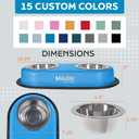 Master Pet Supply Double Dog Bowls Set with Elevated Base and 2 (8 oz) Stainless Steel Removable Dishes (True Blue)  Double Cat Food Water Bowl, Dog Puppy Food Bowl Set, Rust Resistant