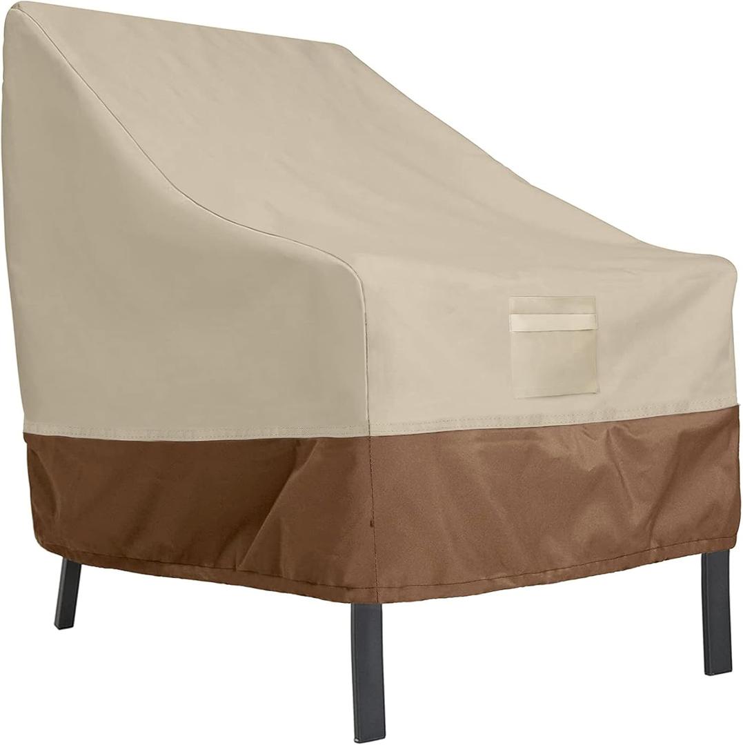 Patio Chair Covers Waterproof Outdoor Furniture Covers 1 Pack Heavy Duty 600D Deep Seated Patio Lounge Chair Cover for All Weathers Veranda Lawn Backyard, Khaki & Brown, 35"X38"X31"