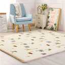 Loartee Kids Play Area Rug - 1.2" Soft & Thick Coral Velvet Nursery Rug, Crawling Mat for Toddler, Jungle Animals Play Mat, Non-Toxic & Anti-Skid, Light Yellow, Size:5.0'x6'6"(About 150x200cm)