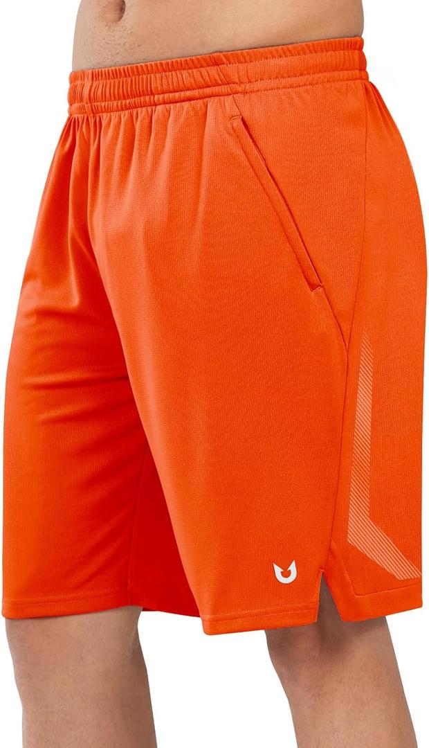 NORTHYARD Men's 10" Athletic Basketball Shorts with Zipper Pockets Quick Dry Lightweight Running Workout Gym Tennis Shorts (X-Large, Orange)
